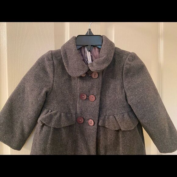 Mayoral Chic Wool Blend Pea Coat Gray Ruffle Detail Baby Girls Size 9 Months - Picture 2 of 6